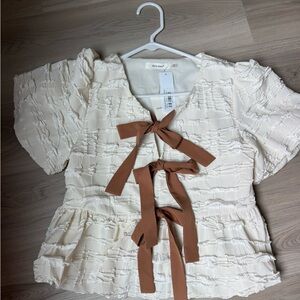 Chic Cream and Brown Bow Blouse